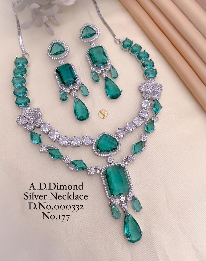 177 AD Party wear Diamond Silver Necklace Set Wholesale Shop In Surat
